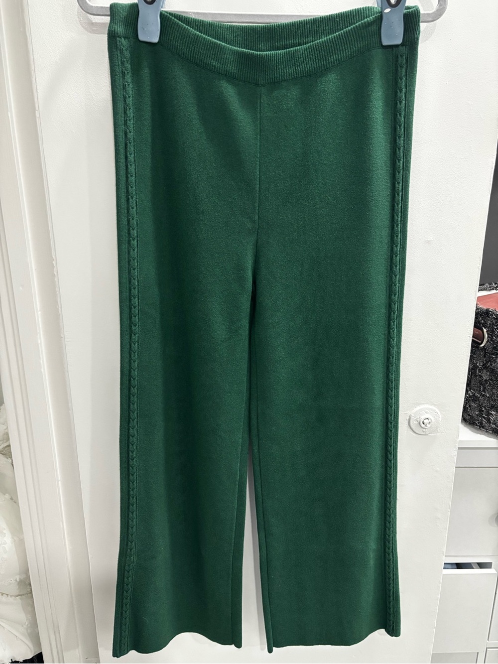 Girls Forest Green Knit Wide-Leg Joggers